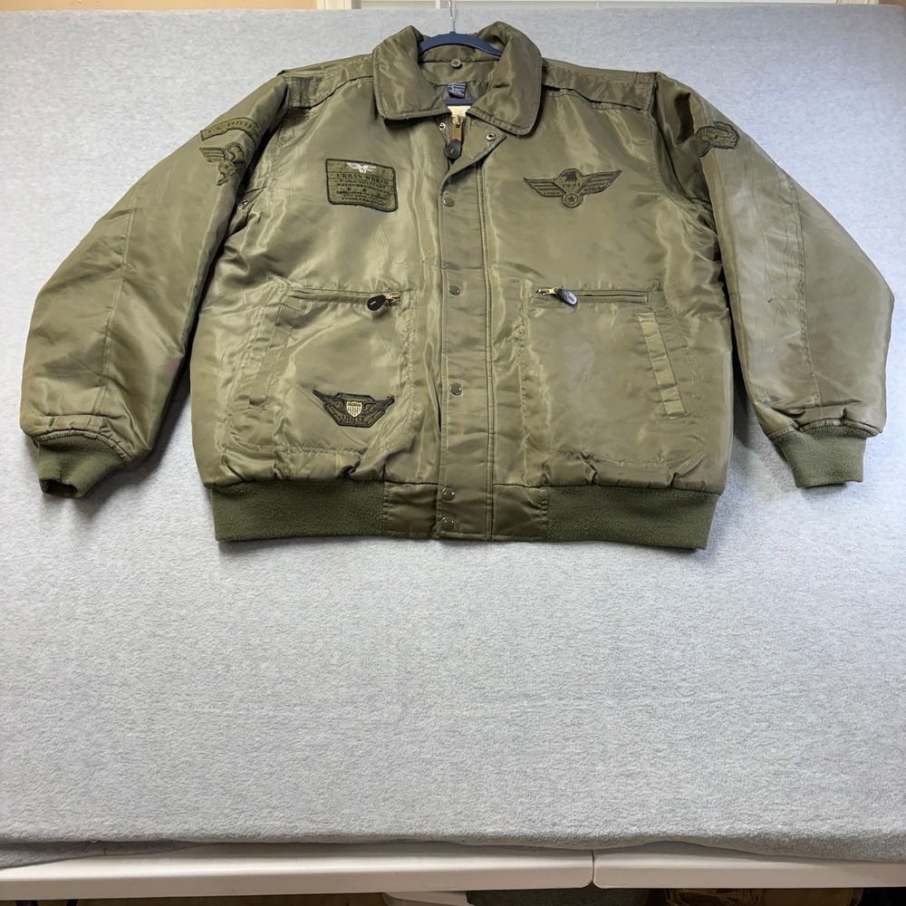 Urban World Para-Military Bomber Jacket Olive Green XL Flight Coat Patches
